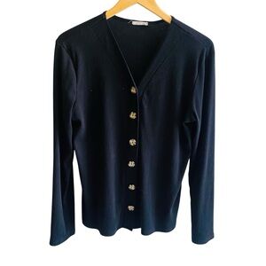 BOHME Black Ribbed V Neck Cardigan